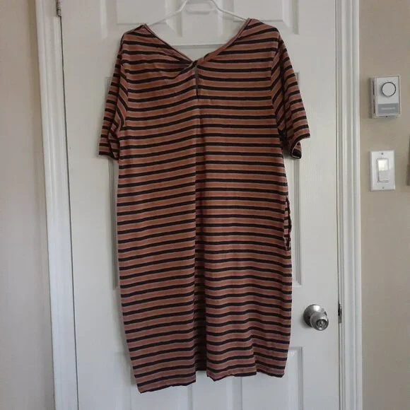Pact Women's Size XL Harvest Striped Avery Blue Orange Cotton T-Shirt Dress - Picture 5 of 13